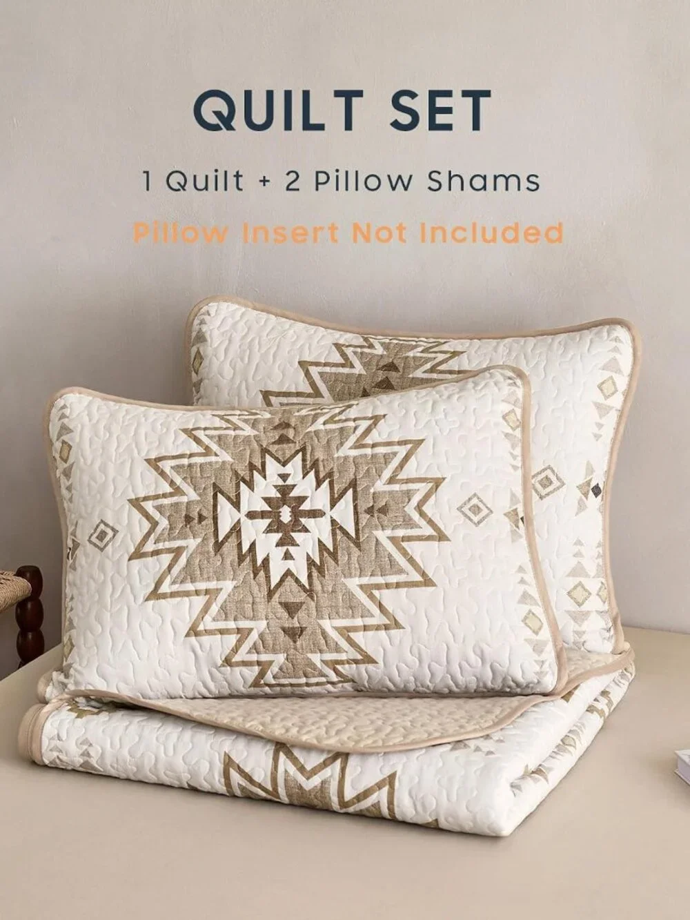 Southwestern Beige Aztec Farmhouse Quilt Set